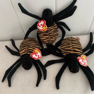 3 Ty Beanie Babies Spinner the Spider plush toy 90s animal print stuffed animal